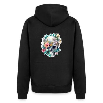 Human Skull & Flowers 28 - Unisex Premium Organic Zip Hoodie - black - Back - Nico (187cm)