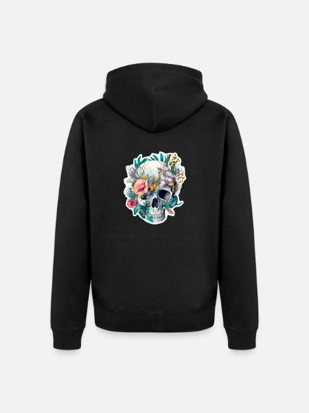 Human Skull & Flowers 28 - Unisex Premium Organic Zip Hoodie - black