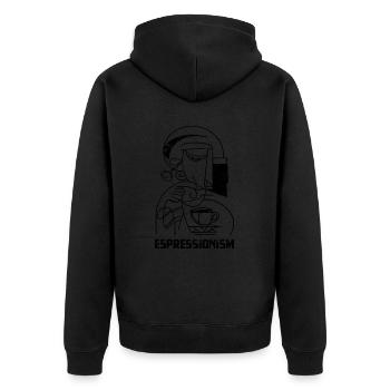 Espressionism - Espresso - Kaffee trinken - Unisex Premium Bio Zip Hoodie - Schwarz - Hinten - Nico (187cm)