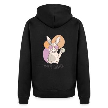 Happy Easter - Osterhase - Osterei - Geschenk - Unisex Premium Bio Zip Hoodie - Schwarz - Hinten - Nico (187cm)