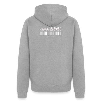 Barcode established 2001, born 2001 - Unisex Premium Organic Zip Hoodie - heather grey - Back - Nico (187cm)