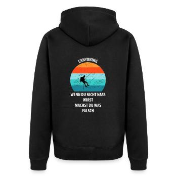Canyoning Bergsteigen Klettern Wandern Berge - Unisex Premium Bio Zip Hoodie - Schwarz - Hinten - Nico (187cm)