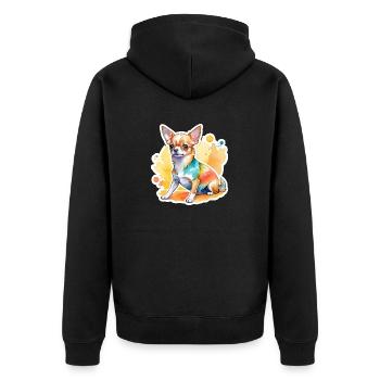 Chihuahua Wasserfarben - Unisex Premium Bio Zip Hoodie - Schwarz - Hinten - Nico (187cm)