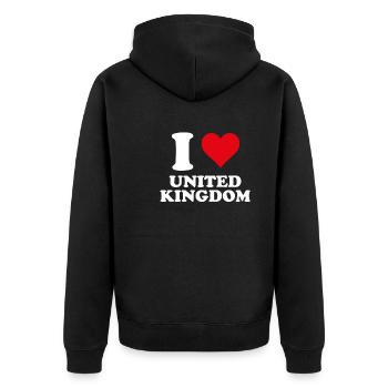 Ich liebe britisches Herzgeschenk - Unisex Premium Bio Zip Hoodie - Schwarz - Hinten - Nico (187cm)