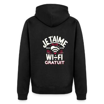 Je T'aime Plus Que Wi-Fi - Cadeau Humour Couple - Veste à capuche bio Premium Unisexe - noir - Dos - Nico (187cm)