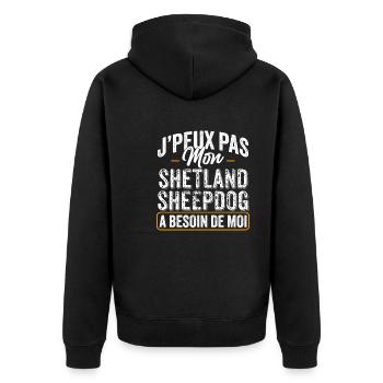 J'Peux Pas Mon Shetland Sheepdog A Besoin De Moi - Veste à capuche bio Premium Unisexe - noir - Dos - Nico (187cm)