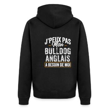 J'Peux Pas Mon Bulldog Anglais A Besoin De Moi - Veste à capuche bio Premium Unisexe - noir - Dos - Nico (187cm)