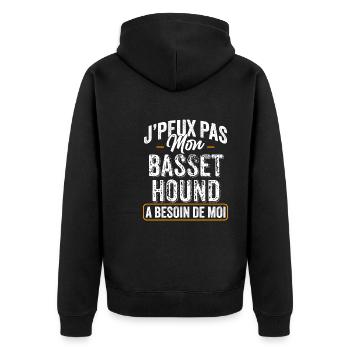J'Peux Pas Mon Basset Hound A Besoin De Moi - Veste à capuche bio Premium Unisexe - noir - Dos - Nico (187cm)