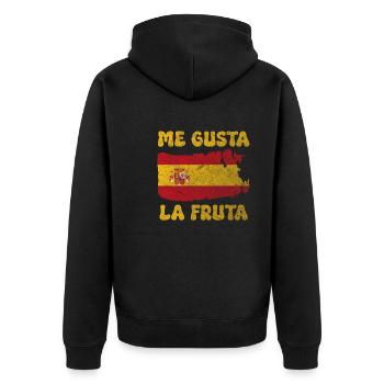 Ich mag das Frucht-Meme Spanien-Flagge ayarez - Unisex Premium Bio Zip Hoodie - Schwarz - Hinten - Nico (187cm)