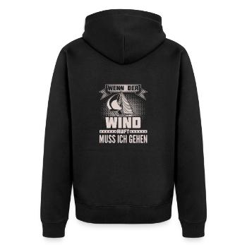 Segeln - Wind ruft - Ich muss gehen - Unisex Premium Bio Zip Hoodie - Schwarz - Hinten - Nico (187cm)