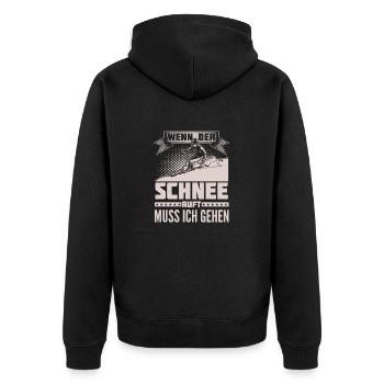 Telemark - Schnee ruft - Ich muss gehen - Unisex Premium Bio Zip Hoodie - Schwarz - Hinten - Nico (187cm)