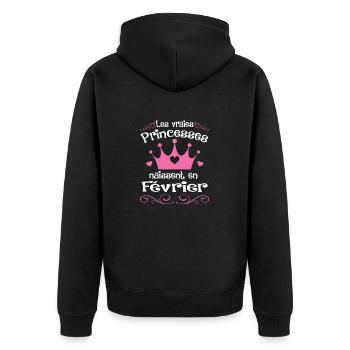 Février - Princess - Anniversaire - 1 - Unisex Premium Bio Zip Hoodie - Schwarz - Hinten - Nico (187cm)