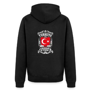 Türkiye -Turkey - Türkei - Unisex Premium Bio Zip Hoodie - Schwarz - Hinten - Nico (187cm)