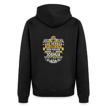 JOSHUA - Unisex Premium Bio Zip Hoodie - Schwarz - Hinten - Nico (187cm)