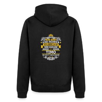 TIMO - Unisex Premium Bio Zip Hoodie - Schwarz - Hinten - Nico (187cm)