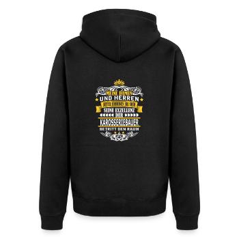 KAROSSERIEBAUER - Unisex Premium Bio Zip Hoodie - Schwarz - Hinten - Nico (187cm)