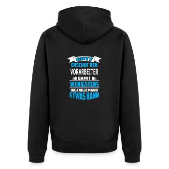 VORARBEITER - Unisex Premium Bio Zip Hoodie - Schwarz - Hinten - Nico (187cm)