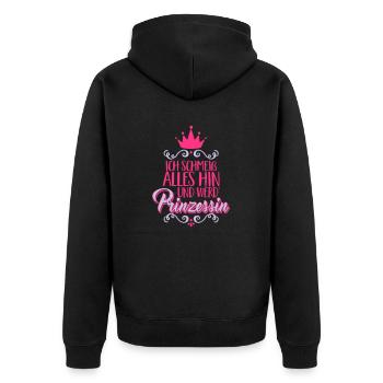 Ich schmeiss alles hin und werd' Prinzessin -Krone - Unisex Premium Bio Zip Hoodie - Schwarz - Hinten - Nico (187cm)