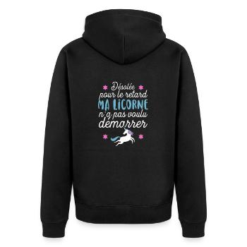 Licorne démarre pas t-shirt drole - Veste à capuche bio Premium Unisexe - noir - Dos - Nico (187cm)