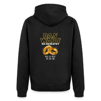 DAS WARS ER HEIRATET JGA Junggesellenabschied - Unisex Premium Bio Zip Hoodie - Schwarz - Hinten - Nico (187cm)