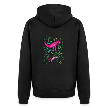 Pink T-Rex Florales Design Geschenk - Unisex Premium Bio Zip Hoodie - Schwarz - Hinten - Nico (187cm)