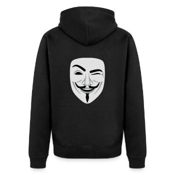 Fun Guy Fawkes Anonymous - Unisex Premium Bio Zip Hoodie - Schwarz - Hinten - Nico (187cm)