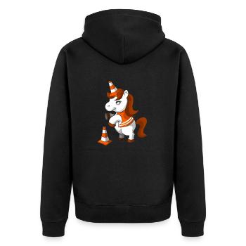 Einhorn Arbeit - Unisex Premium Bio Zip Hoodie - Schwarz - Hinten - Nico (187cm)
