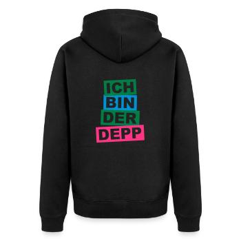 Ich bin der Depp - Balken - Unisex Premium Bio Zip Hoodie - Schwarz - Hinten - Nico (187cm)