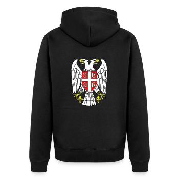 Serbien Adler - Unisex Premium Bio Zip Hoodie - Schwarz - Hinten - Nico (187cm)
