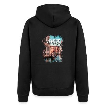VENICE - ITALY - Unisex Premium Bio Zip Hoodie - Schwarz - Hinten - Nico (187cm)