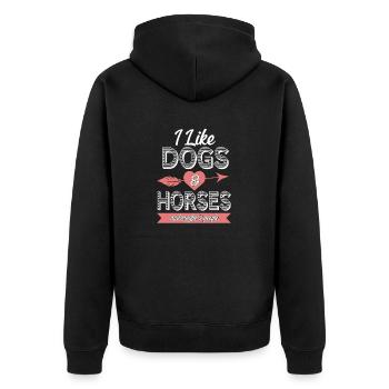 Ich mag Hunde und Pferde und vielleicht 3 Leute - Unisex Premium Bio Zip Hoodie - Schwarz - Hinten - Nico (187cm)