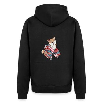 Kawaii Shiba with red kimono - Unisex Premium Bio Zip Hoodie - Schwarz - Hinten - Nico (187cm)