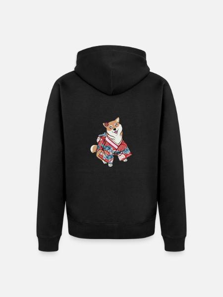 Kawaii Shiba with red kimono - Premium økologisk unisex-hættejakke - sort