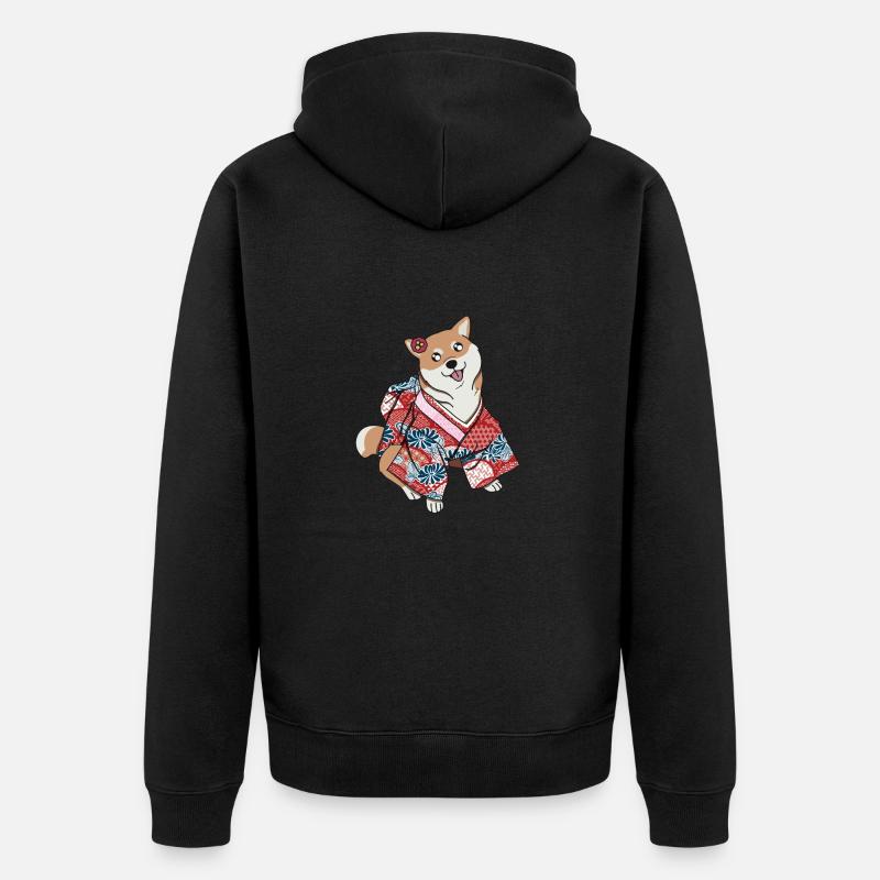 Kawaii Shiba with red kimono - Veste à capuche bio Premium Unisexe - noir