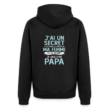 J'ai Un Secret Papa Enfant Mignon Grossesse Homme - Veste à capuche bio Premium Unisexe - noir - Dos - Nico (187cm)