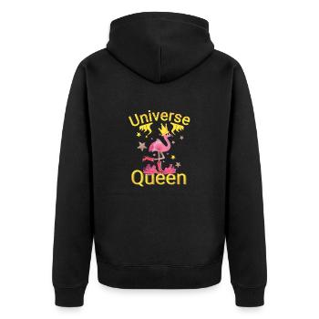 Königin - Flamingo - Unisex Premium Bio Zip Hoodie - Schwarz - Hinten - Nico (187cm)