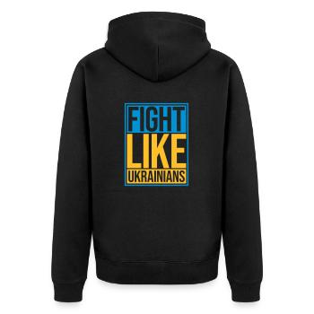 fight like ukrainians Zitat - Unisex Premium Bio Zip Hoodie - Schwarz - Hinten - Nico (187cm)