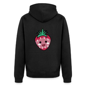 Idée cadeau Fraise avec visage sourire - Veste à capuche bio Premium Unisexe - noir - Dos - Nico (187cm)