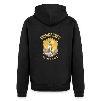 Heimkehrer Luchs | Heimat Harz - Unisex Premium Bio Zip Hoodie - Schwarz - Hinten - Nico (187cm)