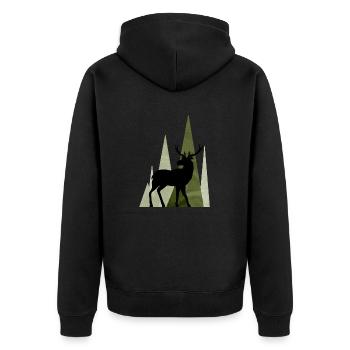 Deer - Unisex Premium Organic Zip Hoodie - black - Back - Nico (187cm)
