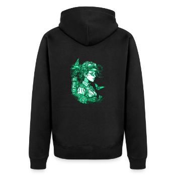 Industrielles Steampunk vintage Girl in grün - Unisex Premium Bio Zip Hoodie - Schwarz - Hinten - Nico (187cm)