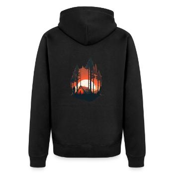 Tent in the forest with sunset - Unisex Premium Organic Zip Hoodie - black - Back - Nico (187cm)