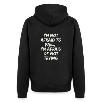 Ich habe keine Angst zu scheitern, ich habe Angst, es nicht zu versuchen - Unisex Premium Bio Zip Hoodie - Schwarz - Hinten - Nico (187cm)
