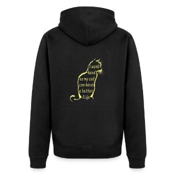 Working for cat - Unisex Premium Organic Zip Hoodie - black - Back - Nico (187cm)
