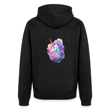 Fantasie geblümtes Einhorn - Unisex Premium Bio Zip Hoodie - Schwarz - Hinten - Nico (187cm)