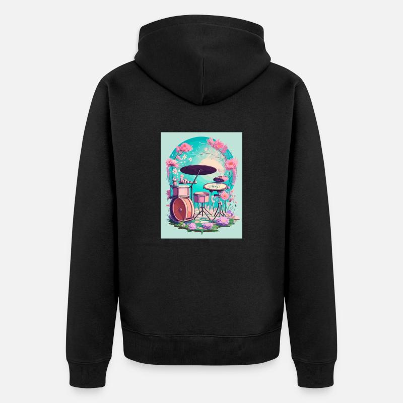 Perkussion in Blumen - Unisex Premium Bio Zip Hoodie - Schwarz