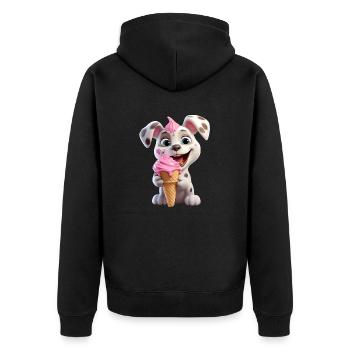 Hund mit Eiscreme - Unisex Premium Bio Zip Hoodie - Schwarz - Hinten - Nico (187cm)