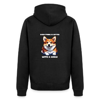 Corgi Hund süß cute niedlich Happy Geschenk besser - Unisex Premium Bio Zip Hoodie - Schwarz - Hinten - Nico (187cm)