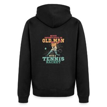 Never Underestimate An Old Man With A Tennis Racke - Unisex Premium Organic Zip Hoodie - black - Back - Nico (187cm)