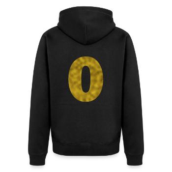Zahl 0 Gold - Unisex Premium Bio Zip Hoodie - Schwarz - Hinten - Nico (187cm)